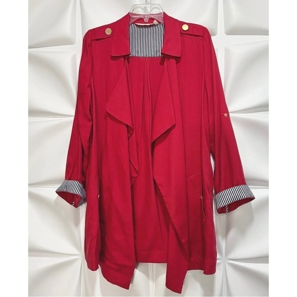 Soft Surroundings Sz S Red Blue Stripe Cuff Nautical Military Topper Jacket RARE - Picture 5 of 9